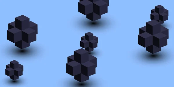 Kék háttér fekete 3D kocka mintás. — Stock Vector