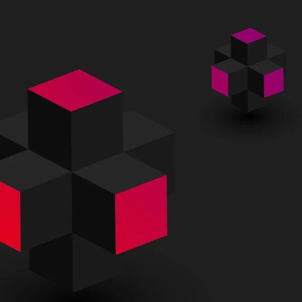 Schwarzer Hintergrund mit rosa 3D-Würfeln. — Stockvektor