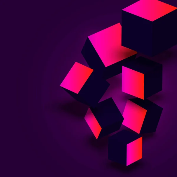 Fundo roxo com cubos 3d espectro rosa . —  Vetores de Stock