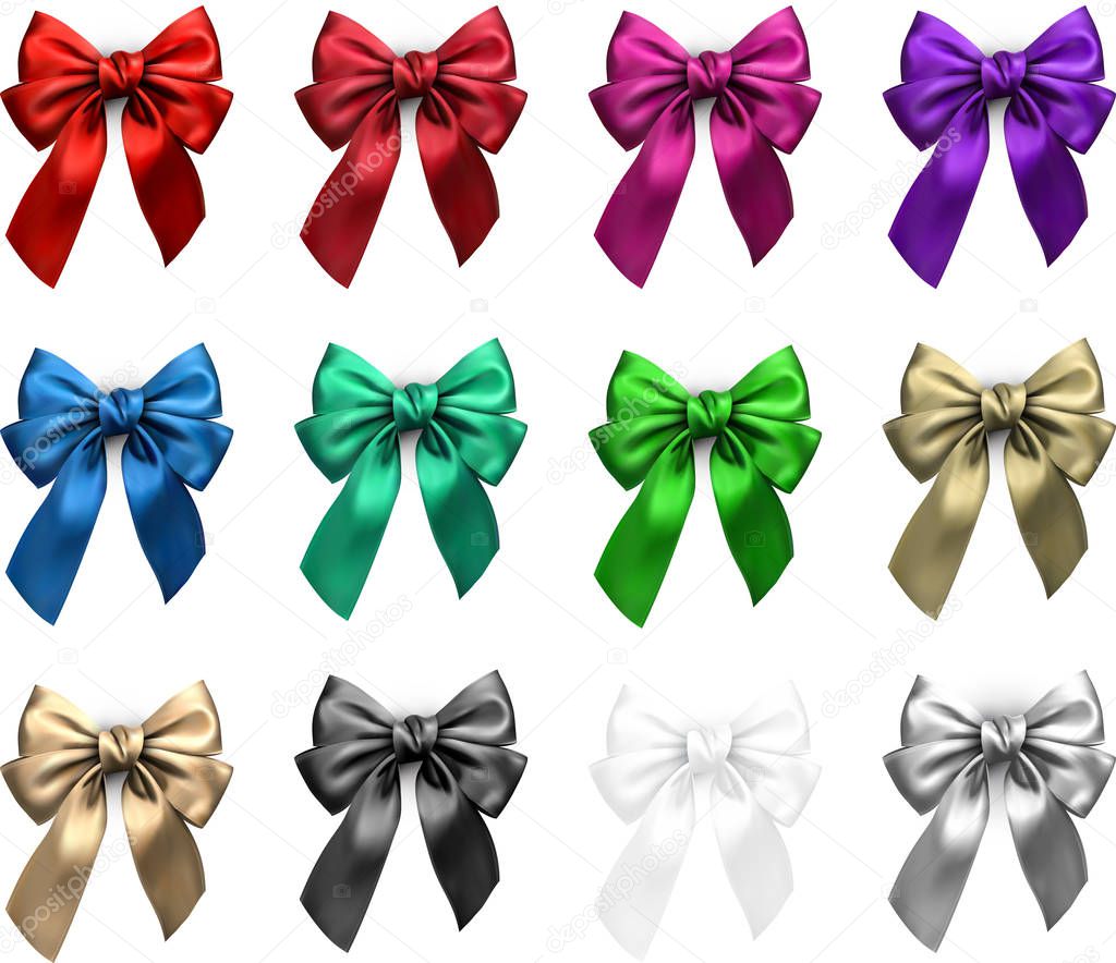 Colorful realistic satin bows isolated on white.