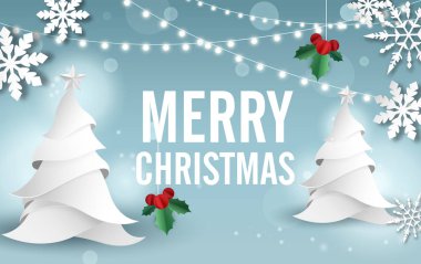 Neşeli Noel parlak poster ile Noel ağaçları ve dekoratif