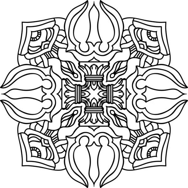 Mandala Redonda Con Adorno Oriental Para Colorear Libro Blanco Ilustración — Vector de stock