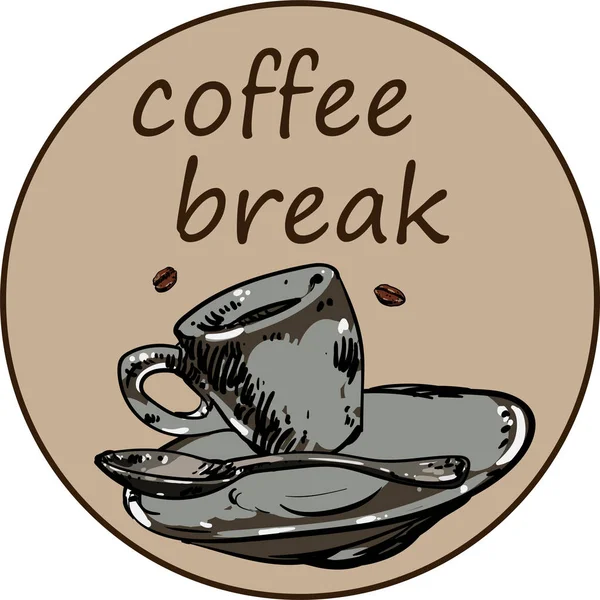 Carta rotonda pausa caffè con tazza . — Vettoriale Stock