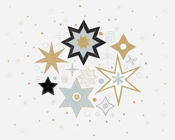 Fondo de Navidad con estrellas abstractas y copos de nieve . — Vector de stock