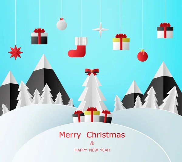Feliz Navidad y Feliz Año Nuevo con papel Navidad dec — Vector de stock