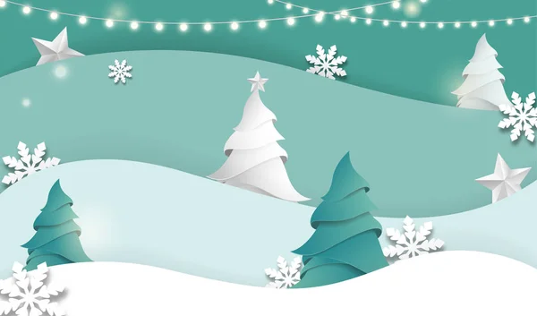 God jul och gott nytt år affisch med granar, snowfl — Stock vektor