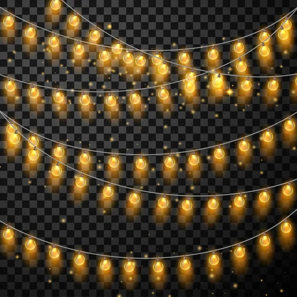 黄色节日花环上的装饰灯笼闪亮的变形金刚 — 图库矢量图片