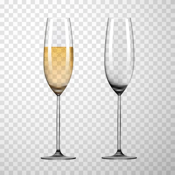 Boş bardak ve kadeh şampanya şeffaf backg izole — Stok Vektör
