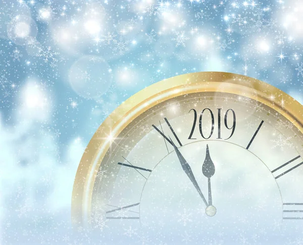 青い光沢のある 2019年クリスマスと新年背景黄金 cl — ストックベクタ