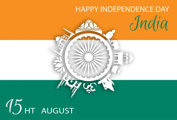Jour de l'indépendance de l'Inde 15 août. Carte aux couleurs de la nation — Image vectorielle