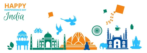 Jour de l'indépendance de l'Inde 15 août. Bannière en papier coloré . — Image vectorielle