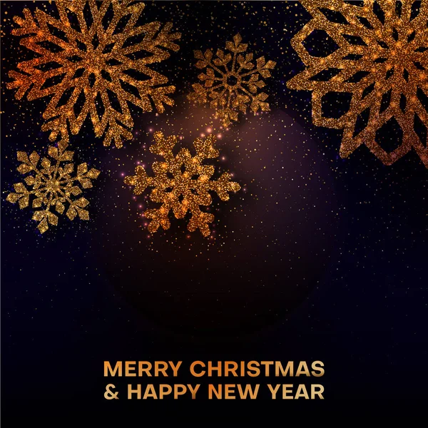 Feliz Navidad y Feliz Año Nuevo tarjeta de felicitación con nieve brillante — Archivo Imágenes Vectoriales