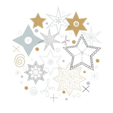 Soyut yıldız ve kar taneleri ile Noel arka plan.