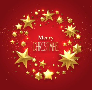 Neşeli Noel kartı altın parlak yıldız ile.