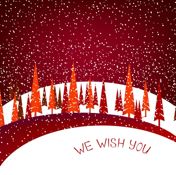 Röd jul och nyår Gratulationskort vinterlandskap och sn — Stock vektor