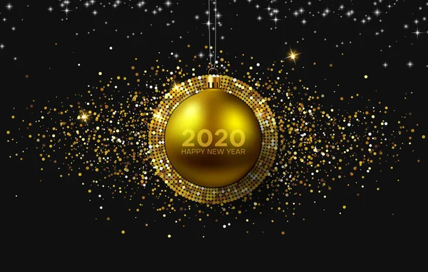 Bonne année 2020 affiche brillante avec boule de Noël dorée et — Image vectorielle