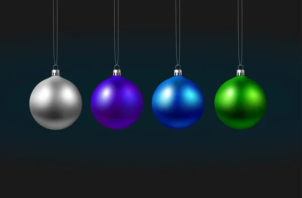 Set aus bunten, glänzenden Weihnachtskugeln isoliert auf schwarzem Hintergrund — Stockvektor