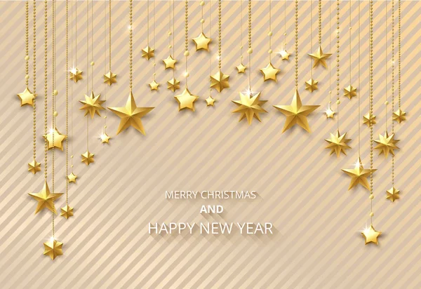 Merry Christmas and Happy New Year greeting card with golden shi — Stock Vector