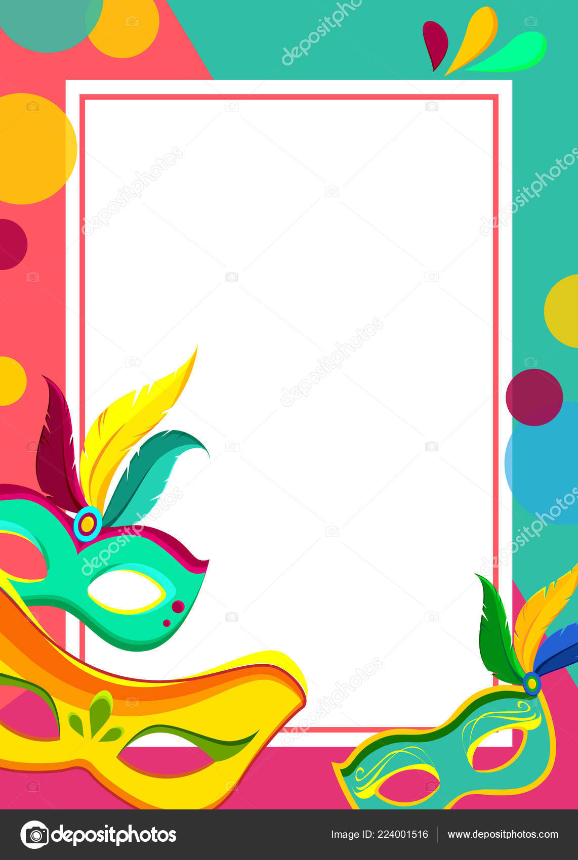 Carnival Background With White Frame And Colorful Masks Stock