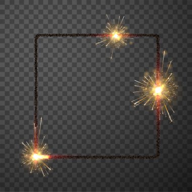 Şeffaf backgro köpüklü bengal ışıkları ile kare çerçeve