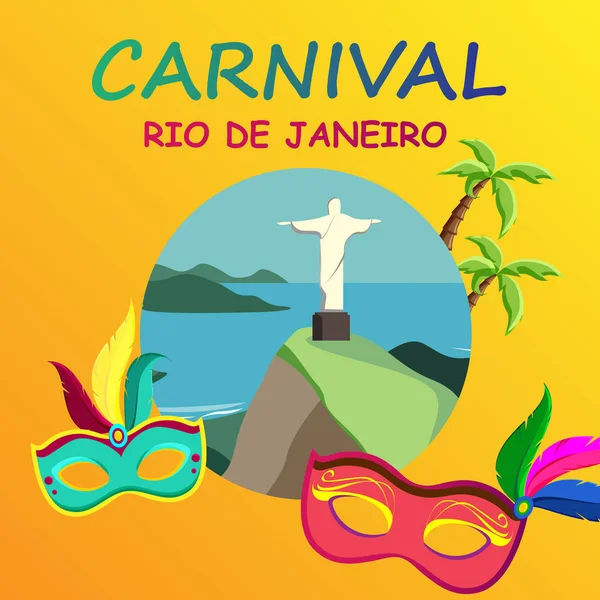 Orange Rio Karneval Hintergrund mit festlichen Masken. — Stockvektor