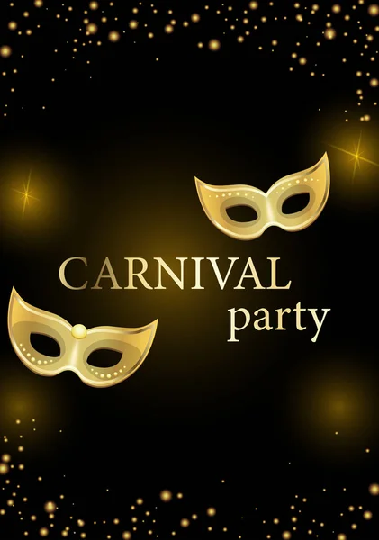 Schwarzer Karnevalsparty Hintergrund mit goldenen Masken. — Stockvektor
