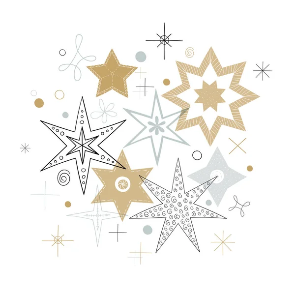 Fondo de Navidad con estrellas abstractas y copos de nieve . — Vector de stock