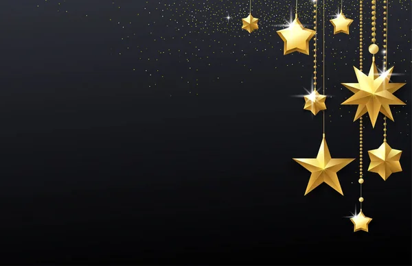Чорний блискучий святковий фон з золотими зірками . — стоковий вектор