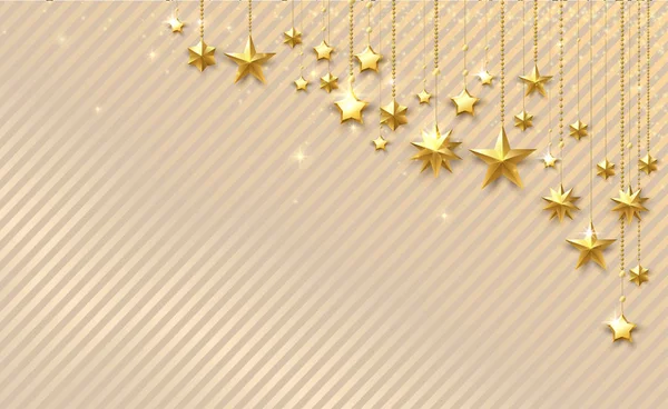 金色の光沢がある星とクリスマスと新年のお祭りの背景 — ストックベクタ