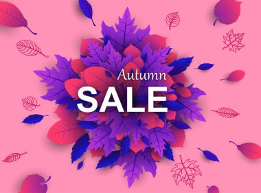 Pembe sonbahar satış promosyon posteri güzel yaprakları ile. 