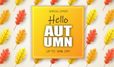 Merhaba sonbahar. Özel Fırsat poster turuncu yaprak ile. 