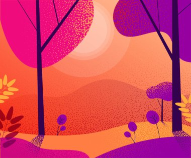 Sonbahar poster güzel manzara ile. Stipplism etkisi.