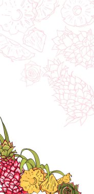 Ananas siluetleri ile tropikal arka plan. 