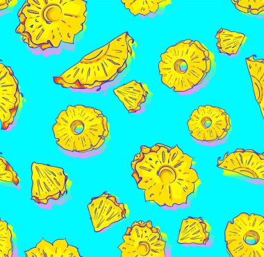 Ananas dilimleri desenli tropikal arka plan. 
