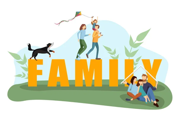 Happy family poster. Flat style design. — Stock Vector