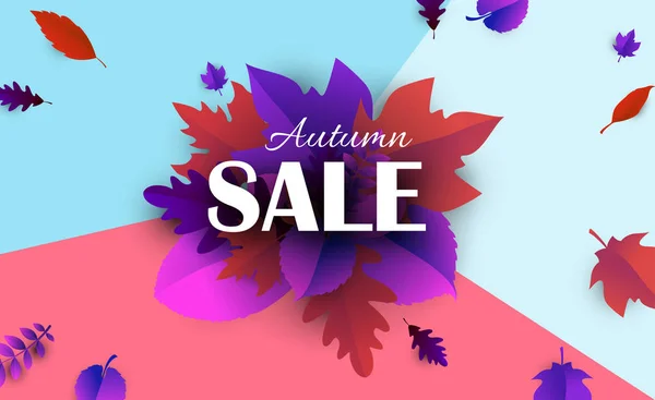 Venta de otoño cartel promocional con hermosas hojas . — Vector de stock