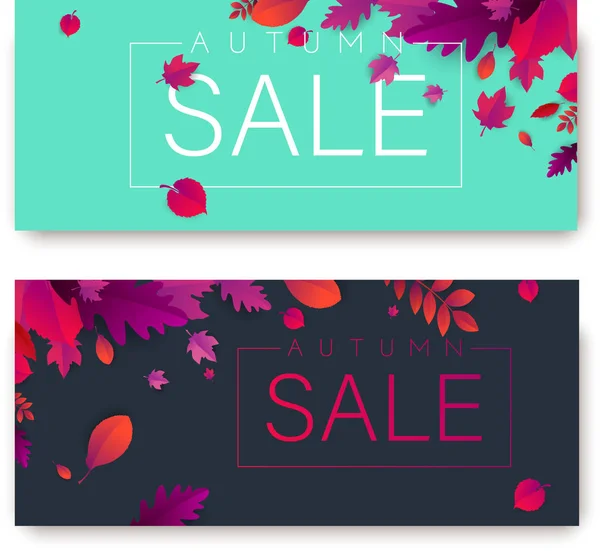 Autumn sale promo banners with beautiful leaves. — Stock Vector