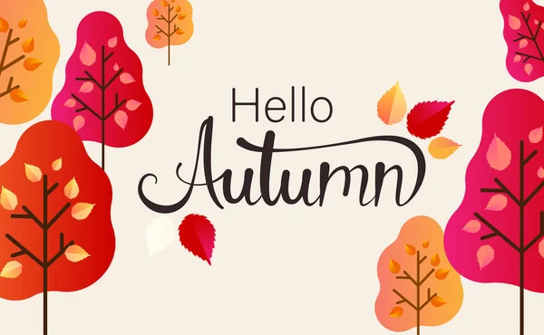 Hola otoño. Tarjeta de color con hermoso paisaje . — Vector de stock