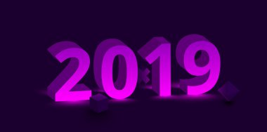 2019 yeni yıl işareti mor zemin üzerine.
