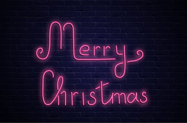 Neşeli Noel pembe neon ışık saçan kitabe dokulu tuğla