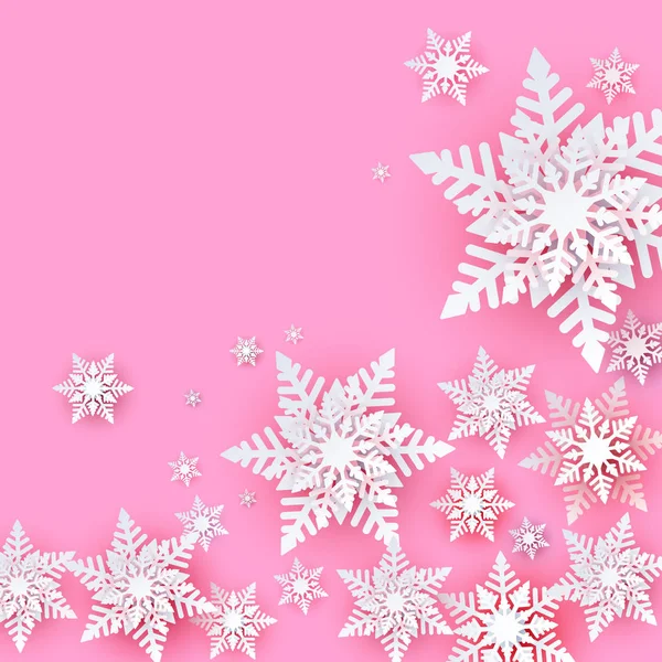 Biglietto festivo rosa inverno, Natale e Capodanno con pape bianche — Vettoriale Stock