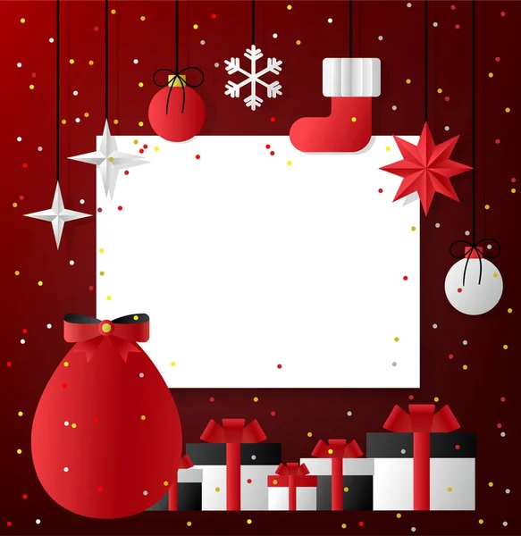 Tarjeta de Navidad y Año Nuevo con decoraciones de Navidad de papel, gi — Vector de stock