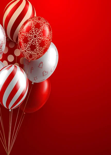 Rode feestelijke kaartsjabloon met glanzende ballonnen. — Stockvector