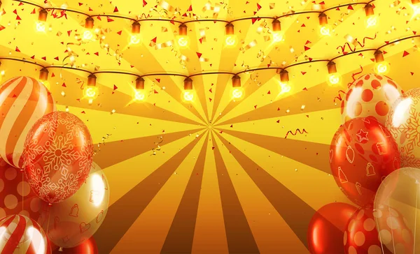 Navidad festiva naranja, Año Nuevo del cartel de cumpleaños con ballo — Archivo Imágenes Vectoriales