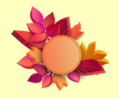 Sarı yuvarlak 3d yaprakları ile sonbahar arka plan. 