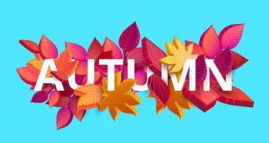 Sonbahar arka plan mavi renkli 3d yaprakları ile. 