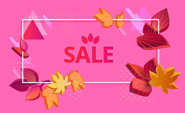 Rosa Herbst Verkauf Hintergrund mit bunten 3D-Blättern. — Stockvektor