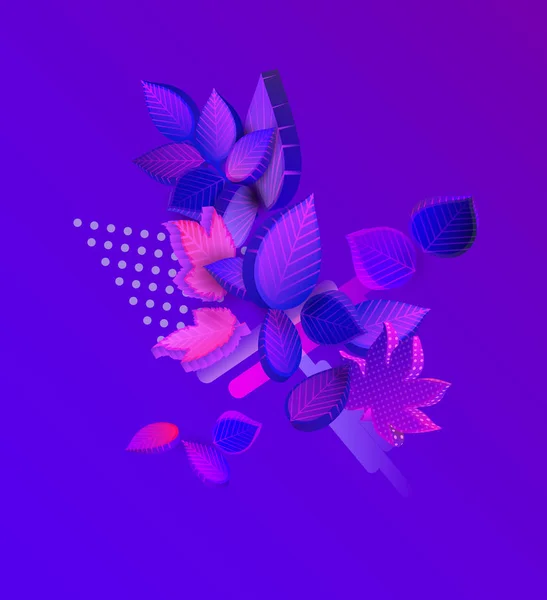 Fond de spectre d'automne violet avec de belles feuilles 3d . — Image vectorielle