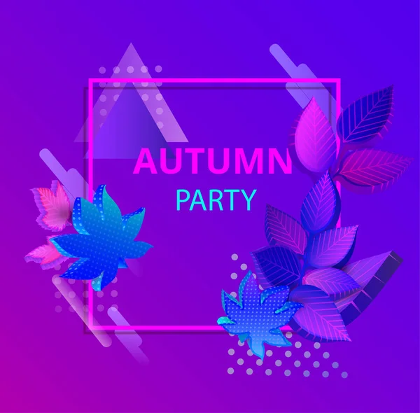Espectro púrpura fondo del partido de otoño con hojas 3d . — Vector de stock