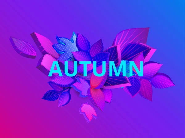 Spectrum autumn background with colorful 3d leaves. — Stock Vector